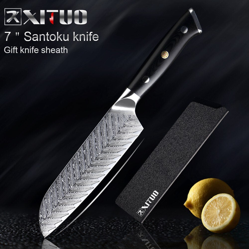 XITUO Damascus Chef Knife VG10 Professional Kitchen Knife Cleaver Cooking Tool Exquisite Plum Rivet G10 Handle With Knives Cover - dianjiang-