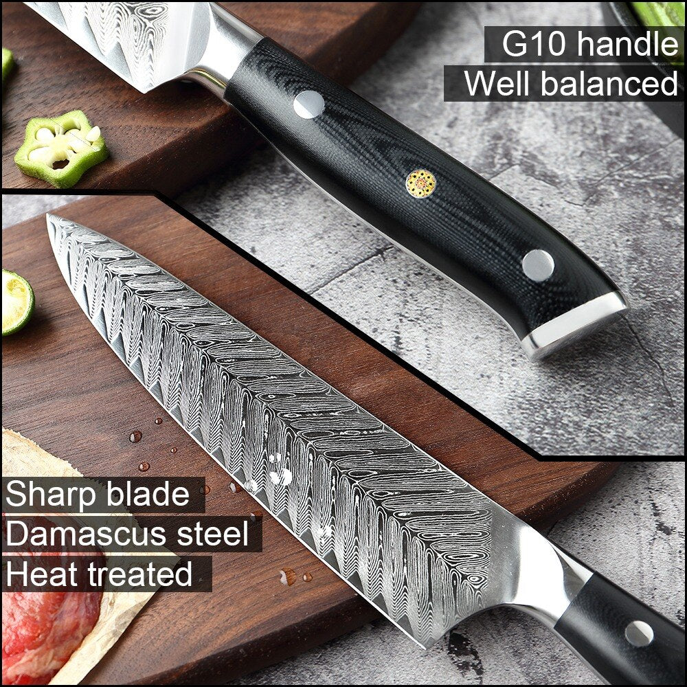 XITUO Damascus Chef Knife VG10 Professional Kitchen Knife Cleaver Cooking Tool Exquisite Plum Rivet G10 Handle With Knives Cover - dianjiang-