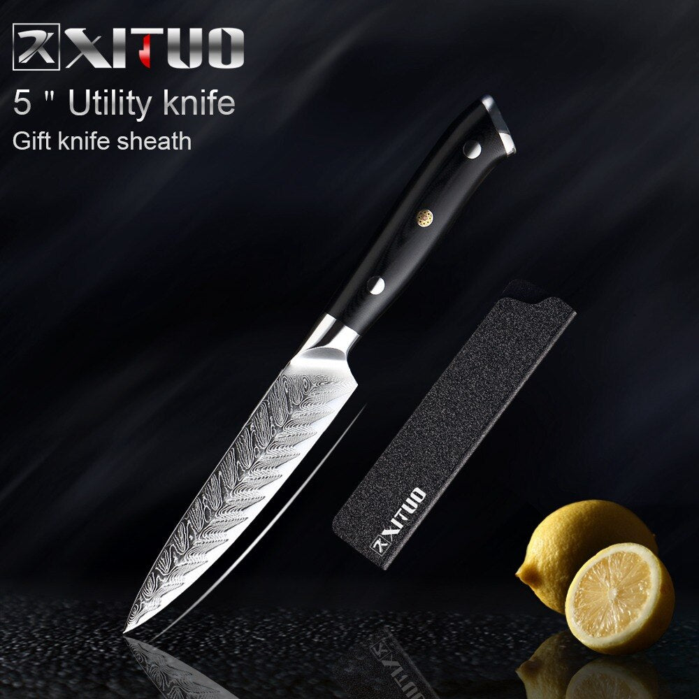 XITUO Damascus Chef Knife VG10 Professional Kitchen Knife Cleaver Cooking Tool Exquisite Plum Rivet G10 Handle With Knives Cover - dianjiang-