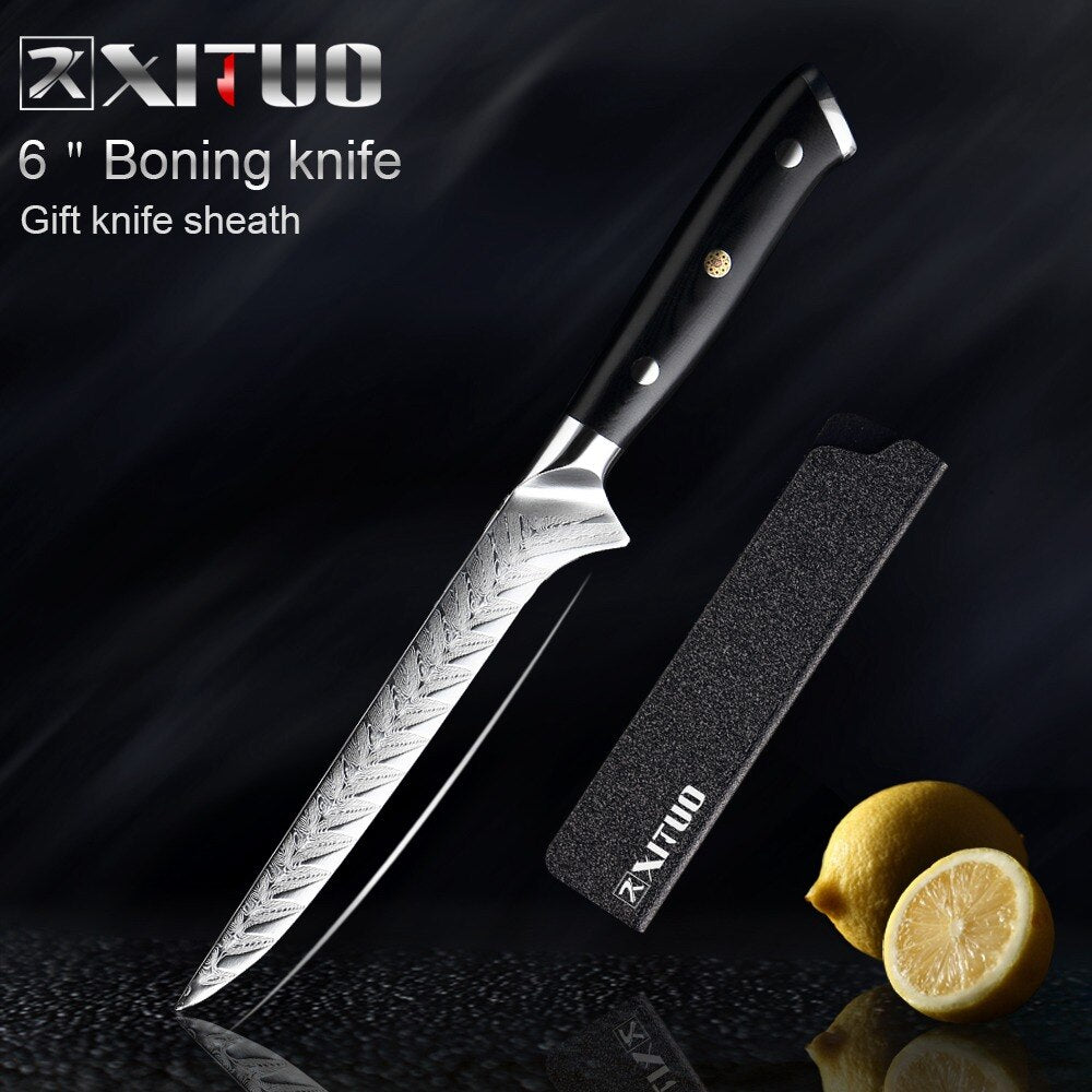 XITUO Damascus Chef Knife VG10 Professional Kitchen Knife Cleaver Cooking Tool Exquisite Plum Rivet G10 Handle With Knives Cover - dianjiang-