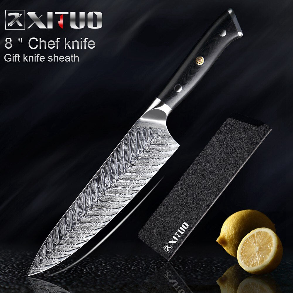 XITUO Damascus Chef Knife VG10 Professional Kitchen Knife Cleaver Cooking Tool Exquisite Plum Rivet G10 Handle With Knives Cover - dianjiang-