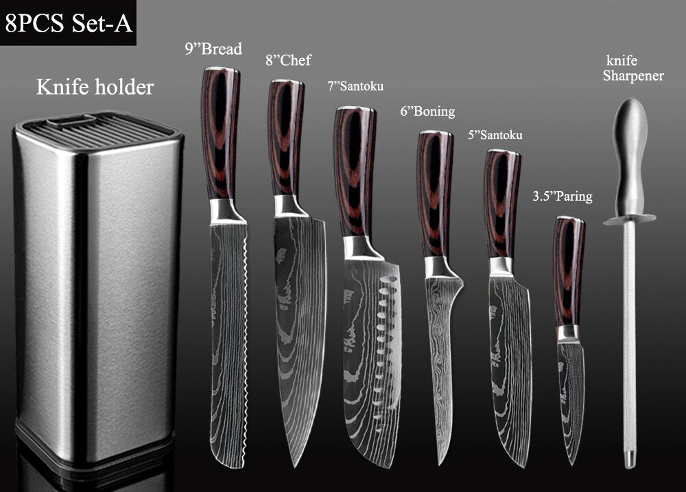 XITUO Kitchen Chef Set Knife Stainless Steel Knife Holder Santoku Utility Cut Cleaver Bread Paring Knives Scissors Cooking Tools - dianjiang-