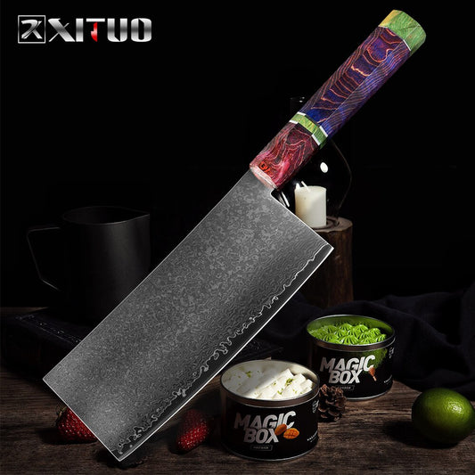 XITUO Kitchen Knife Damascus Steel 67 Layer Chinese Chef Knife Sharp Cleaver Peeling Vegetable Knife Home Hotel Cooking Tools - dianjiang-