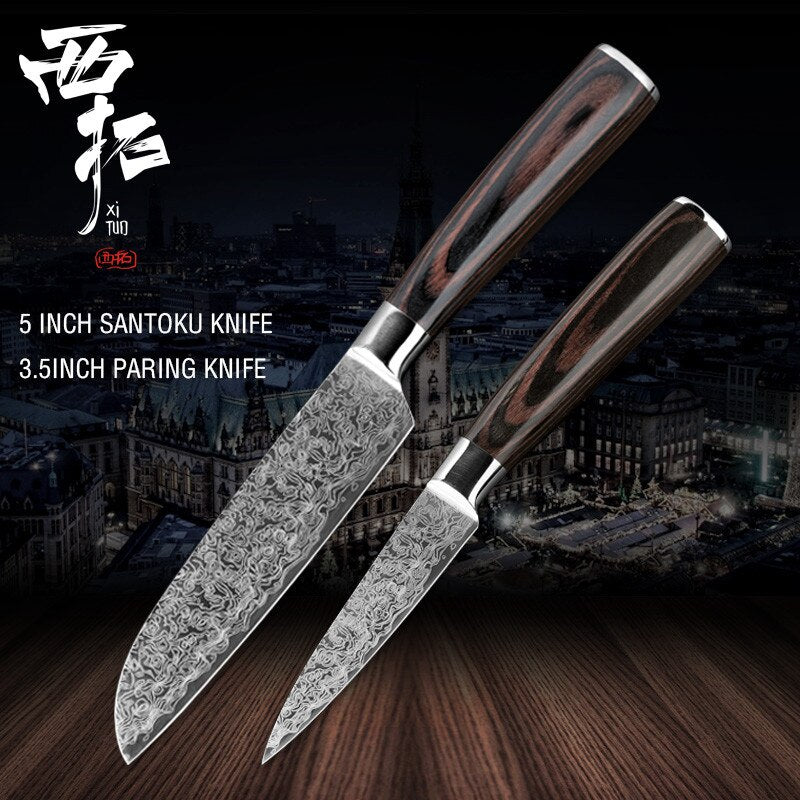 XITUO kitchen chef knife laser Damascus pattern stainless steel cut meat sliced peeled fruit Utility santoku kitchen tool set - dianjiang-