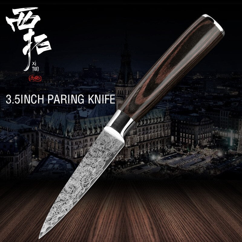 XITUO kitchen chef knife laser Damascus pattern stainless steel cut meat sliced peeled fruit Utility santoku kitchen tool set - dianjiang-