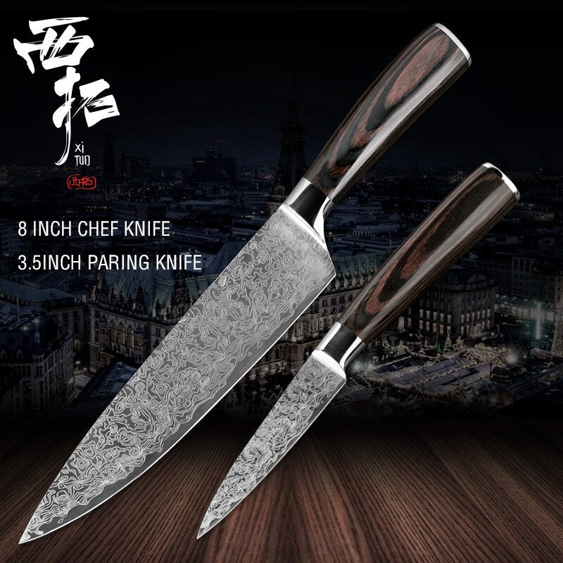 XITUO kitchen chef knife laser Damascus pattern stainless steel cut meat sliced peeled fruit Utility santoku kitchen tool set - dianjiang-