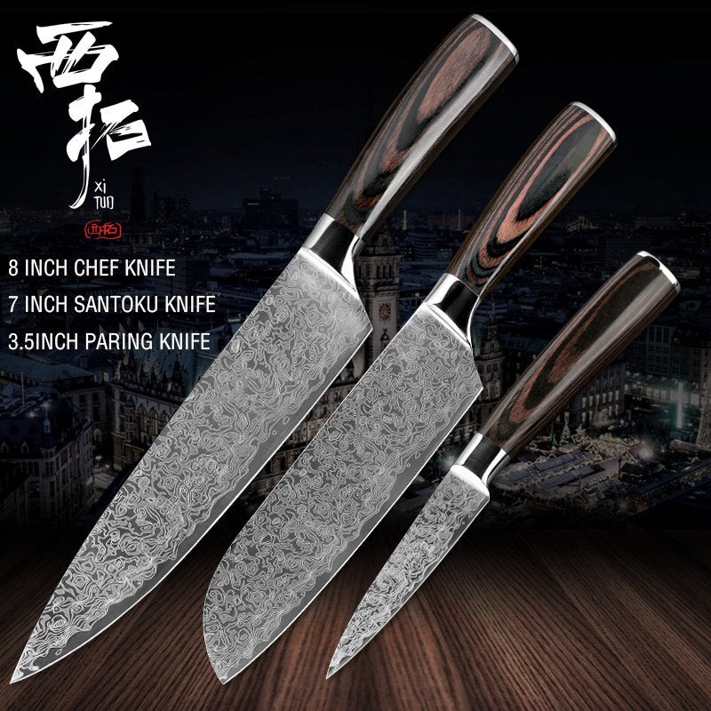 XITUO kitchen chef knife laser Damascus pattern stainless steel cut meat sliced peeled fruit Utility santoku kitchen tool set - dianjiang-