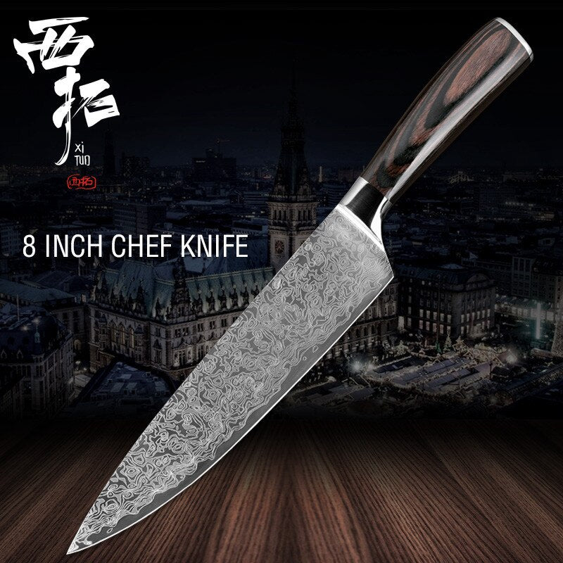 XITUO kitchen chef knife laser Damascus pattern stainless steel cut meat sliced peeled fruit Utility santoku kitchen tool set - dianjiang-