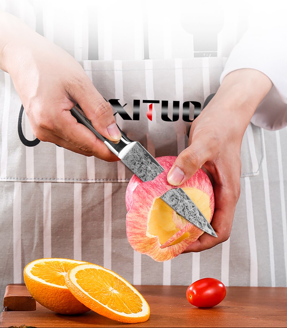 XITUO kitchen chef knife laser Damascus pattern stainless steel cut meat sliced peeled fruit Utility santoku kitchen tool set - dianjiang-