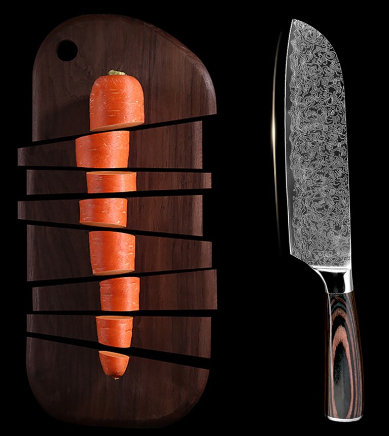 XITUO kitchen chef knife laser Damascus pattern stainless steel cut meat sliced peeled fruit Utility santoku kitchen tool set - dianjiang-