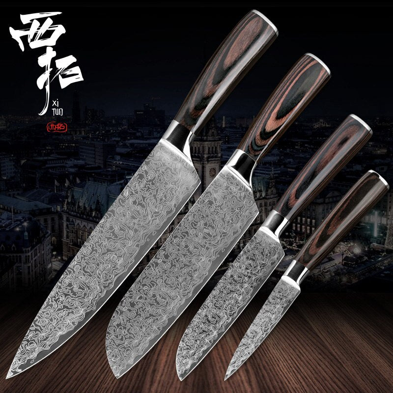 XITUO kitchen chef knife laser Damascus pattern stainless steel cut meat sliced peeled fruit Utility santoku kitchen tool set - dianjiang-