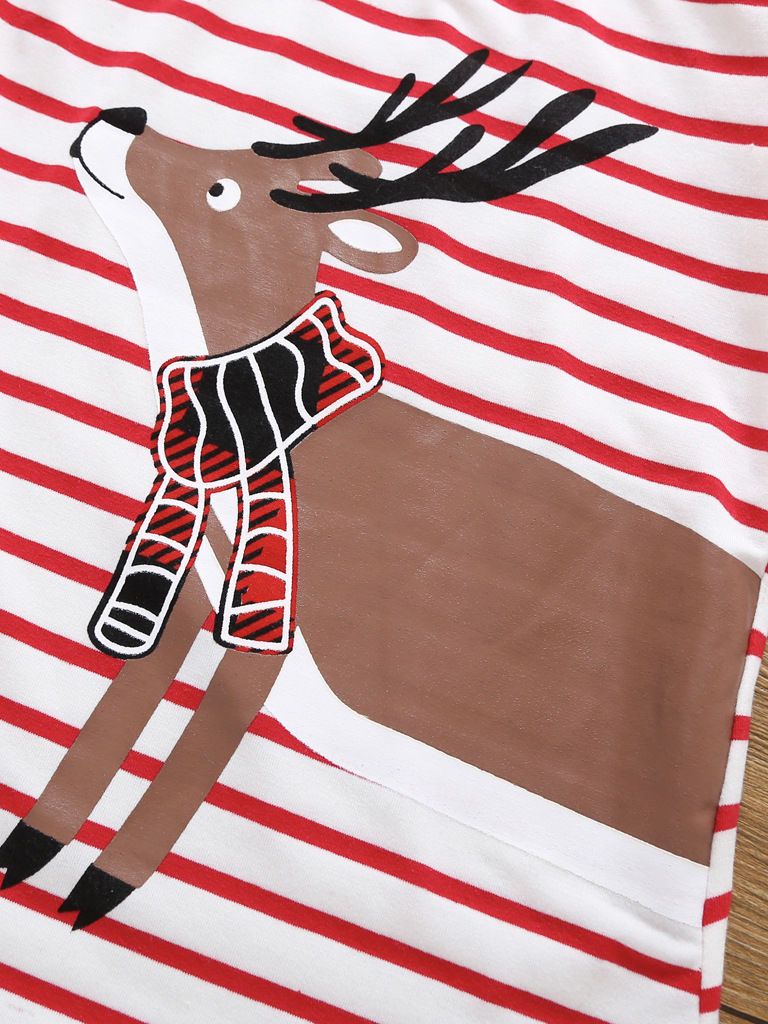 XMAS Deer Stripe Long-sleeved Shift Dress - dianjiang-