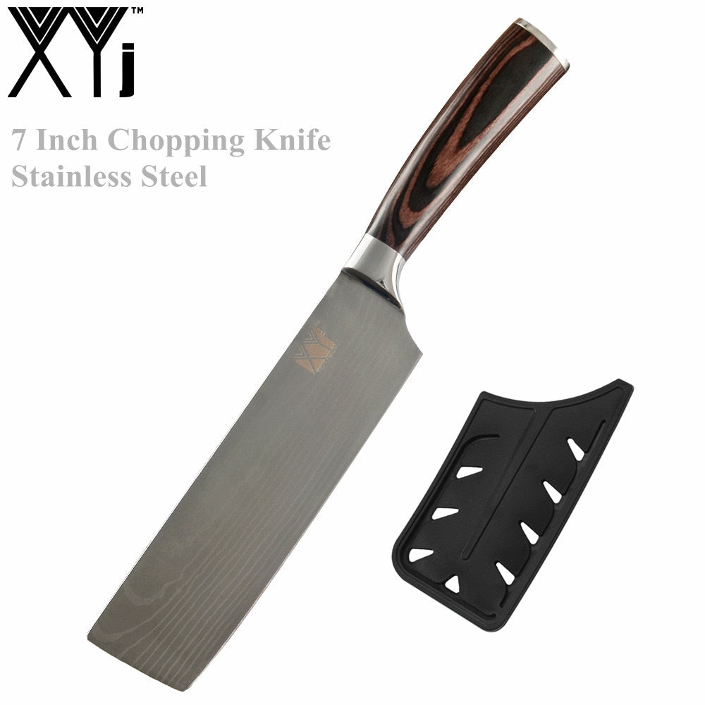 XYj 8PCS Stainless Steel Knives Set Damascus Pattern Blade Chef Bread Santoku Slicing Utility Paring Knife Cooking Tools - dianjiang-