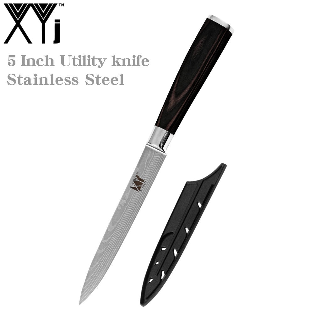 XYj 8PCS Stainless Steel Knives Set Damascus Pattern Blade Chef Bread Santoku Slicing Utility Paring Knife Cooking Tools - dianjiang-