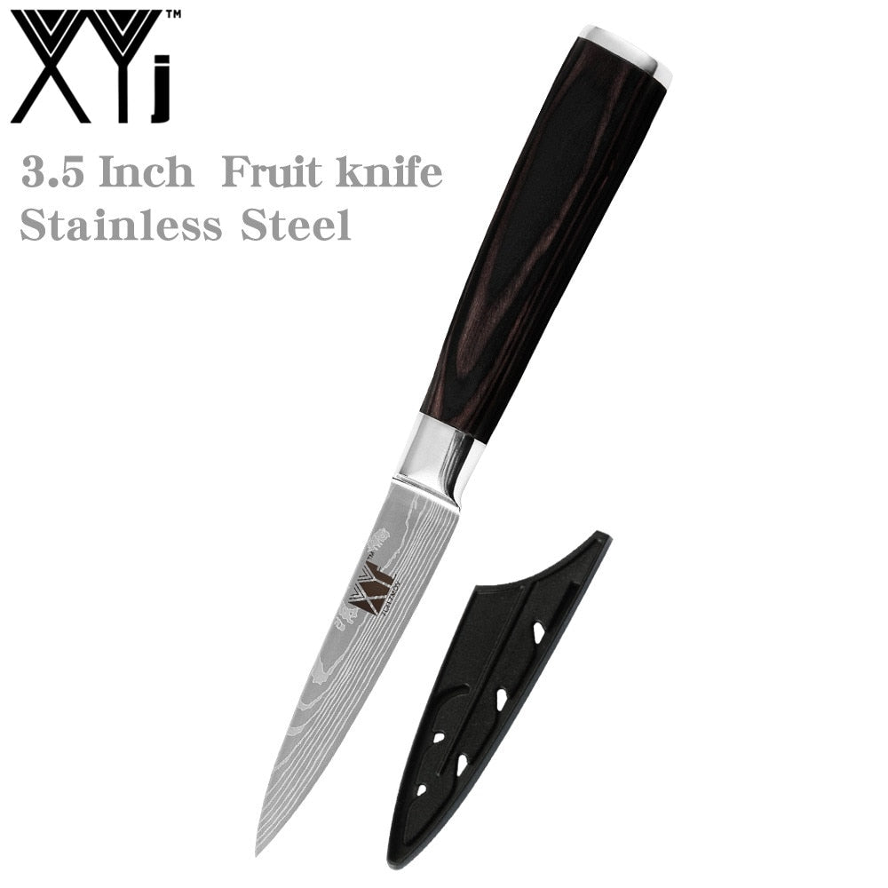 XYj 8PCS Stainless Steel Knives Set Damascus Pattern Blade Chef Bread Santoku Slicing Utility Paring Knife Cooking Tools - dianjiang-