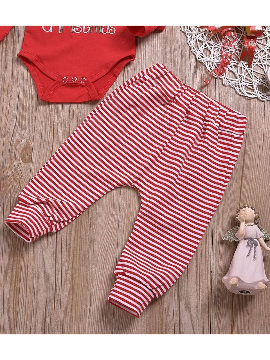 Xmas 3-Piece My 1st Christmas Set Baby Romper + Pants + Hat - dianjiang-
