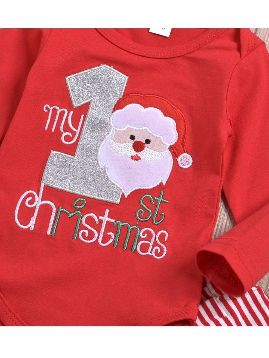 Xmas 3-Piece My 1st Christmas Set Baby Romper + Pants + Hat - dianjiang-