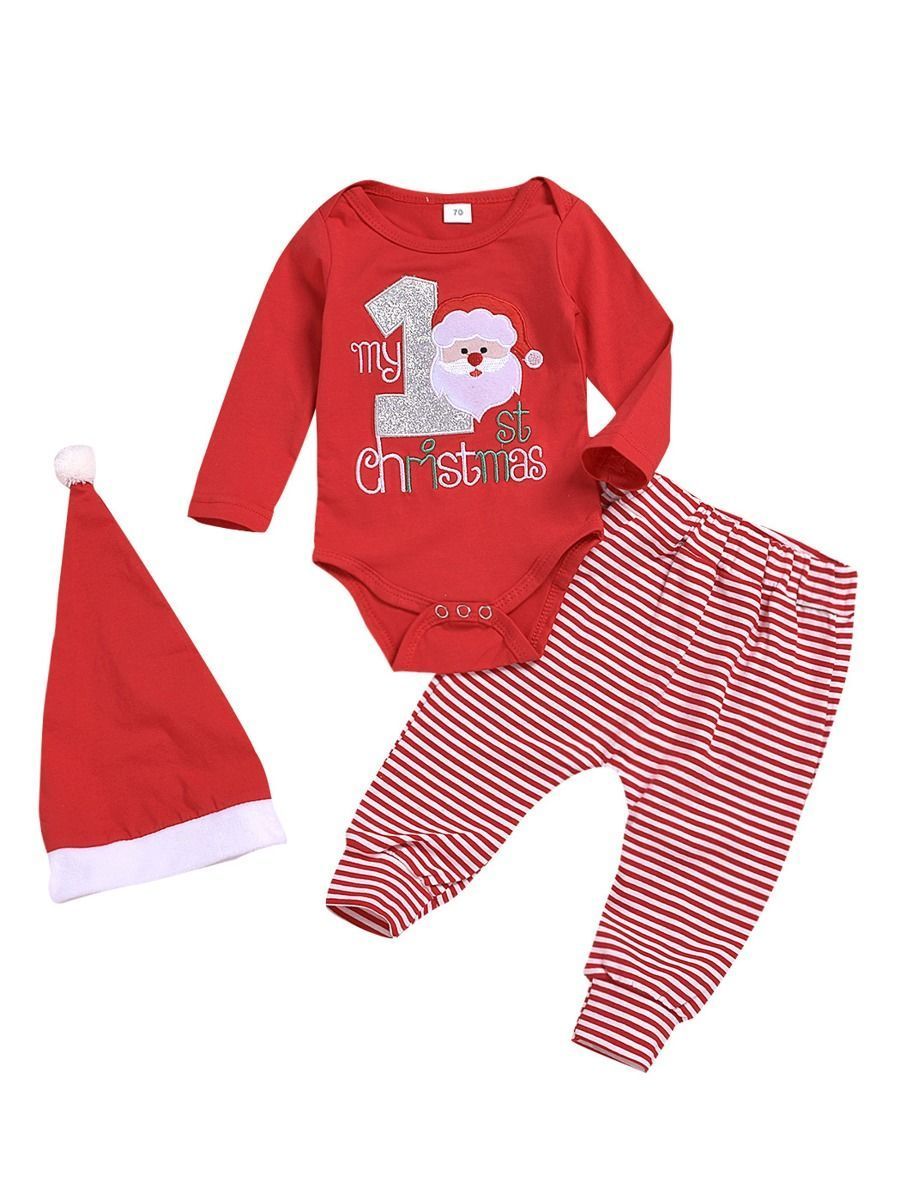 Xmas 3-Piece My 1st Christmas Set Baby Romper + Pants + Hat - dianjiang-