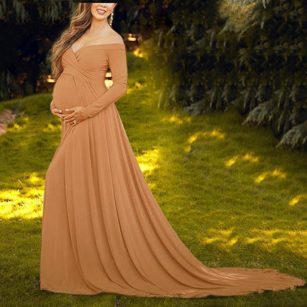 Maternity Off Shoulder Long Sleeve Gorgeous Dress - dianjiang-