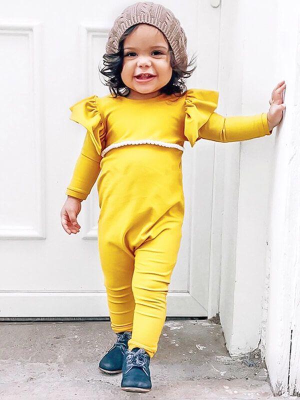 Yellow Long Sleeve Overall Baby Girls Jumpsuit - dianjiang-