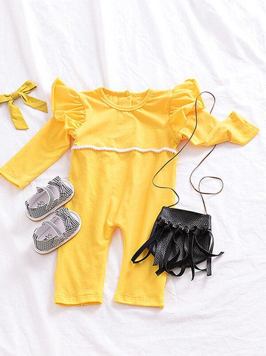 Yellow Long Sleeve Overall Baby Girls Jumpsuit - dianjiang-