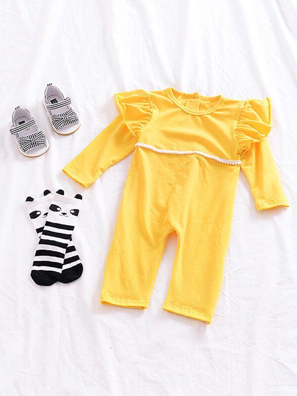 Yellow Long Sleeve Overall Baby Girls Jumpsuit - dianjiang-