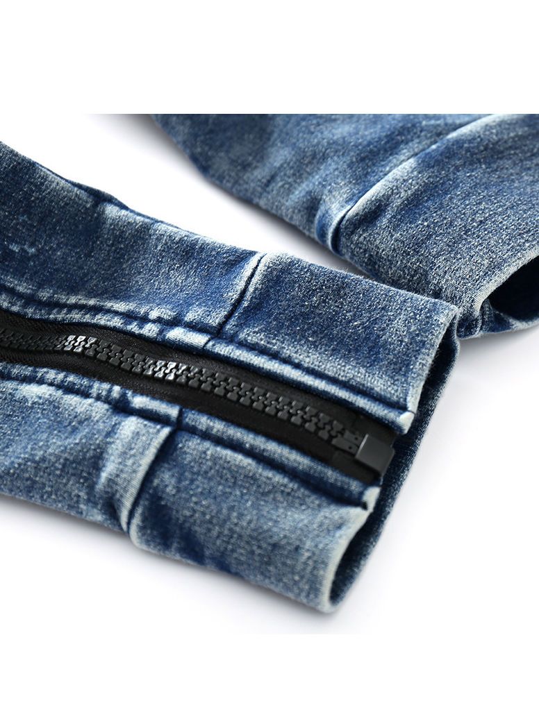 Zipper Style Bias Tape Baby Boy Denim Hooded Jumpsuit Coverall - dianjiang-