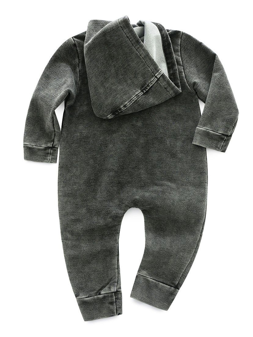 Zipper Style Bias Tape Baby Boy Denim Hooded Jumpsuit Coverall - dianjiang-