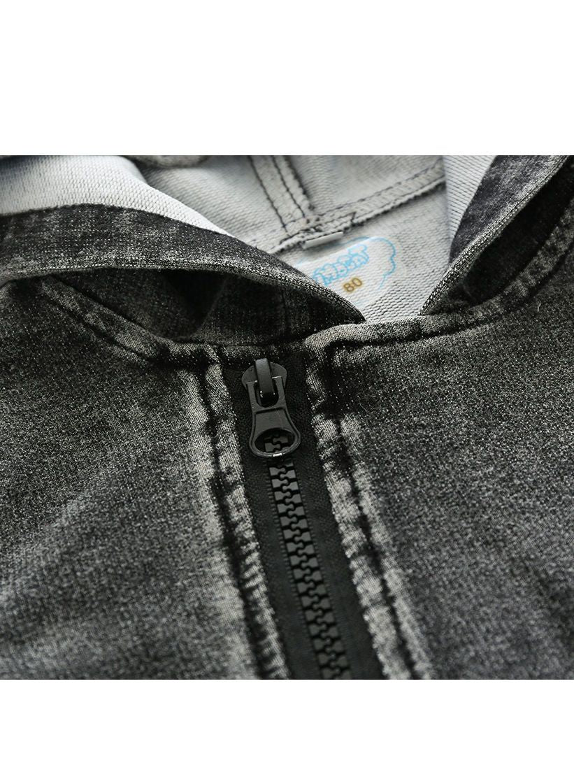 Zipper Style Bias Tape Baby Boy Denim Hooded Jumpsuit Coverall - dianjiang-