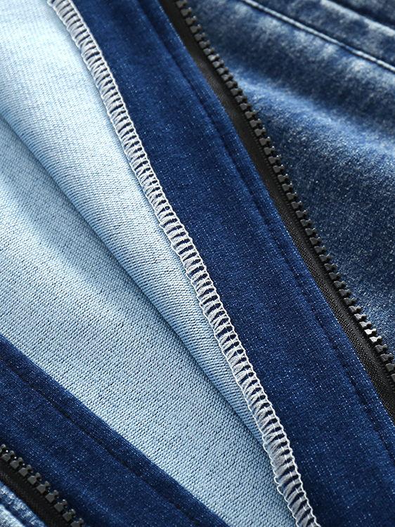 Zipper Style Bias Tape Baby Boy Denim Hooded Jumpsuit Coverall - dianjiang-