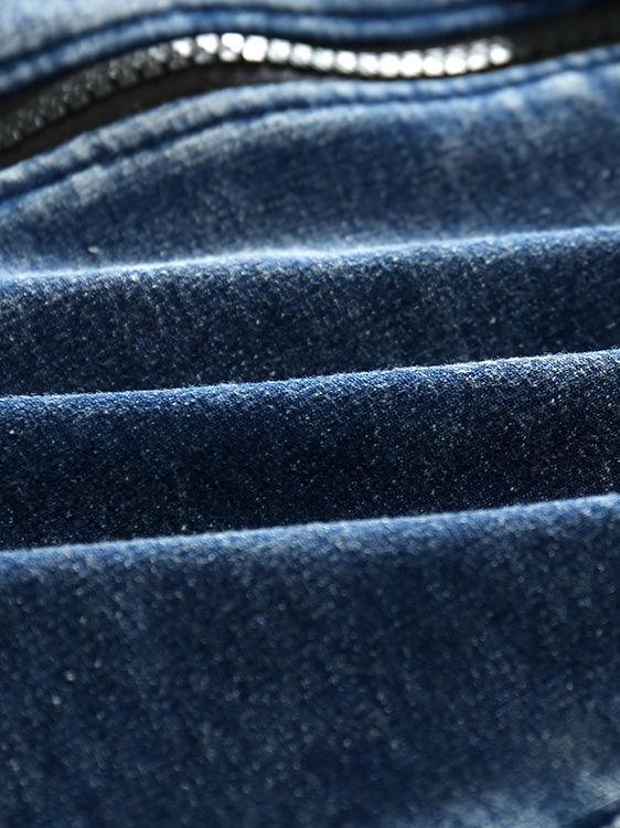 Zipper Style Bias Tape Baby Boy Denim Hooded Jumpsuit Coverall - dianjiang-