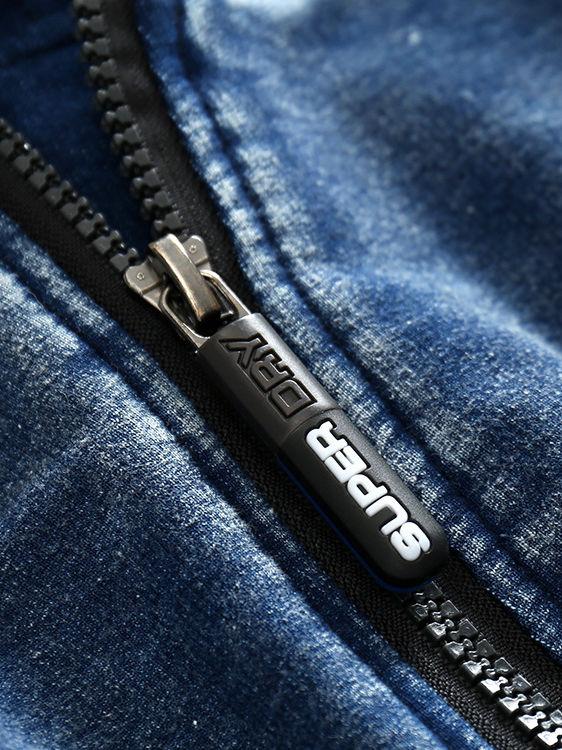 Zipper Style Bias Tape Baby Boy Denim Hooded Jumpsuit Coverall - dianjiang-