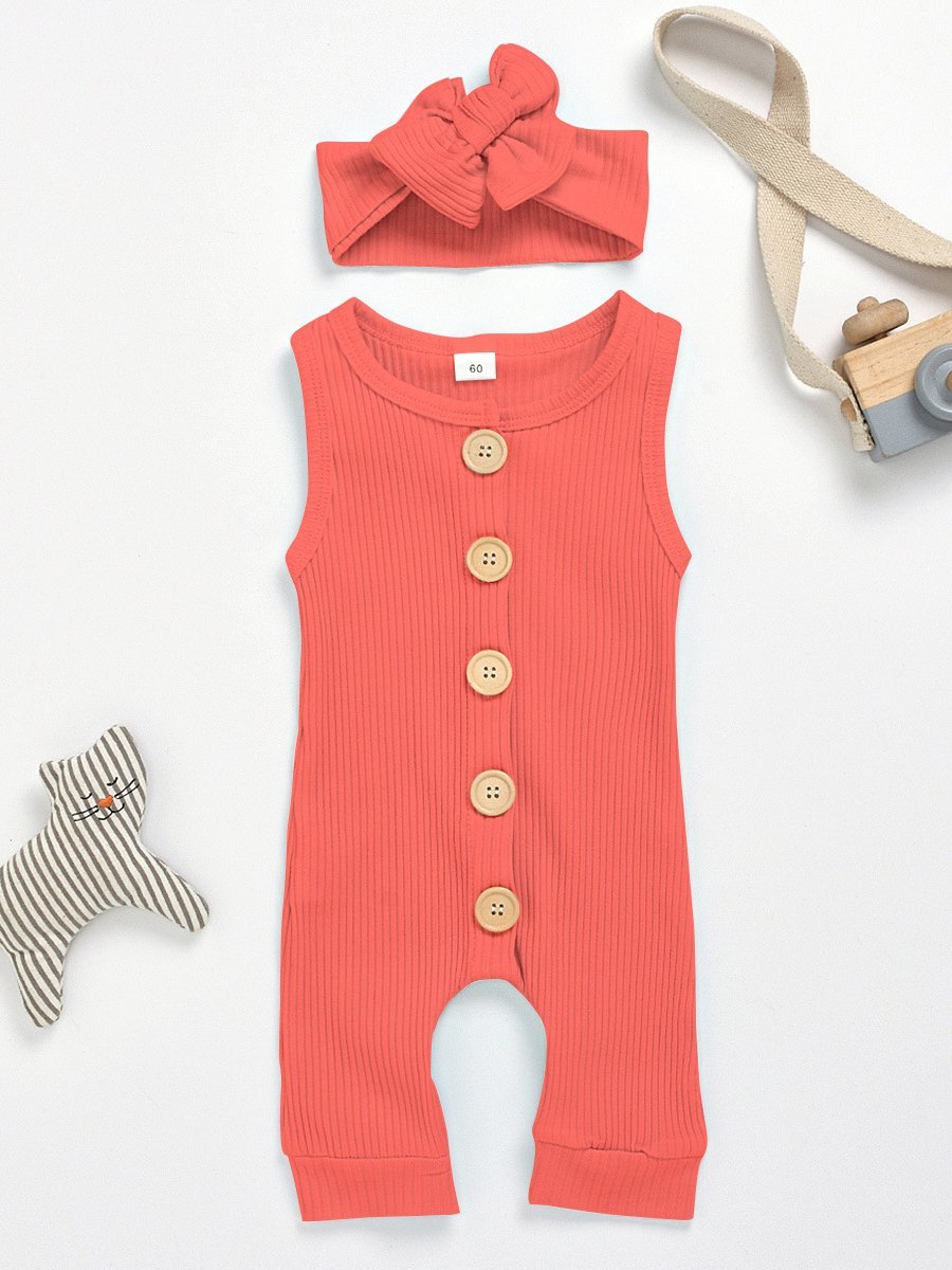 Baby Sleeveless Jumpsuit Solid Color Crawling Suit - dianjiang-