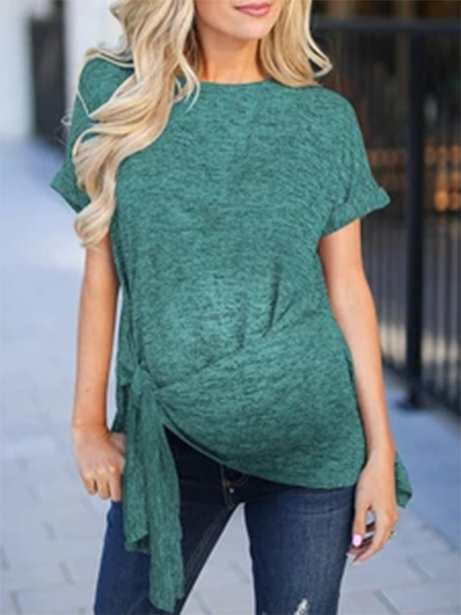 Maternity Short Sleeve Round Neck Irregular T-Shirt - dianjiang-