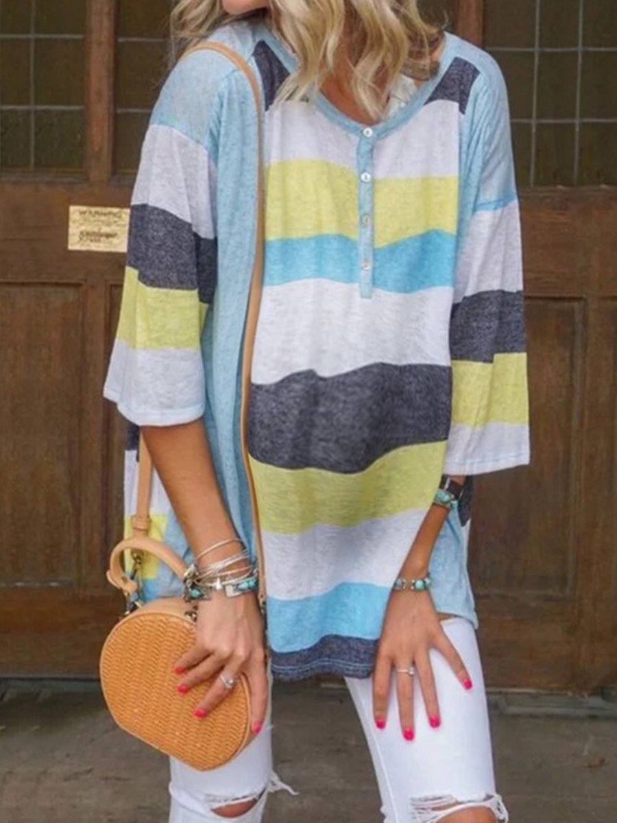 Maternity Fashion Loose Contrast Color Striped T-shirt - dianjiang-