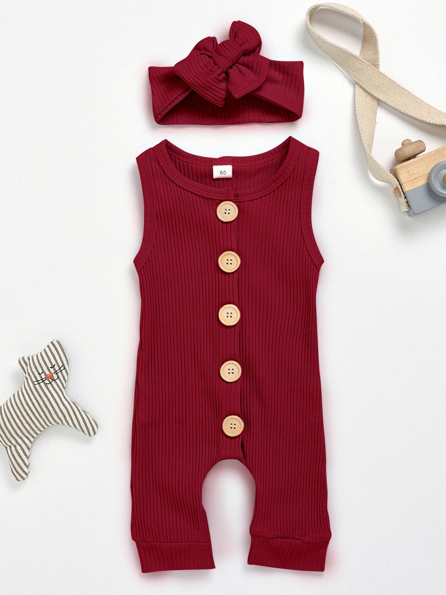 Baby Sleeveless Jumpsuit Solid Color Crawling Suit - dianjiang-