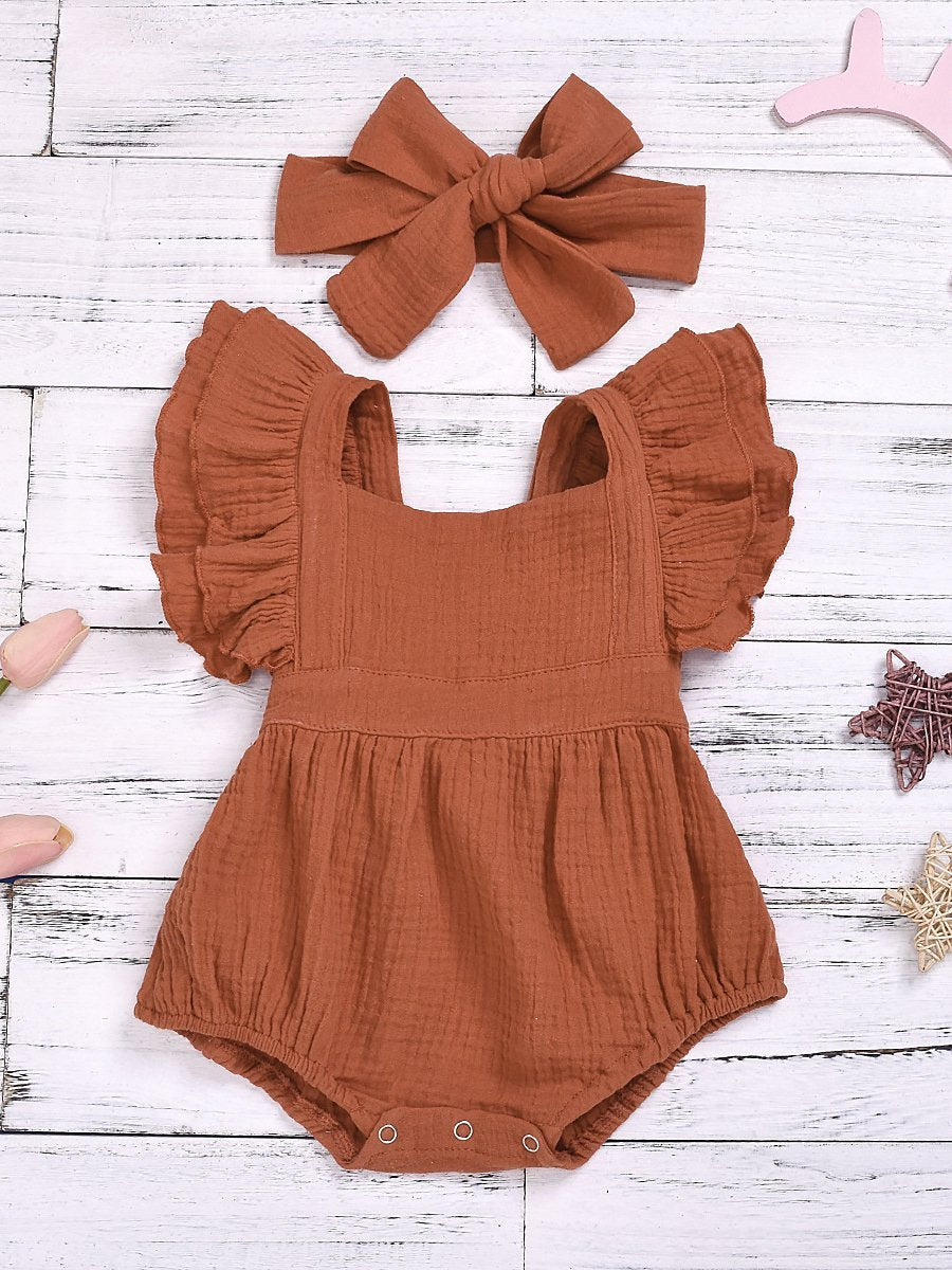 Baby Solid Color Flying Sleeve Jumpsuit - dianjiang-