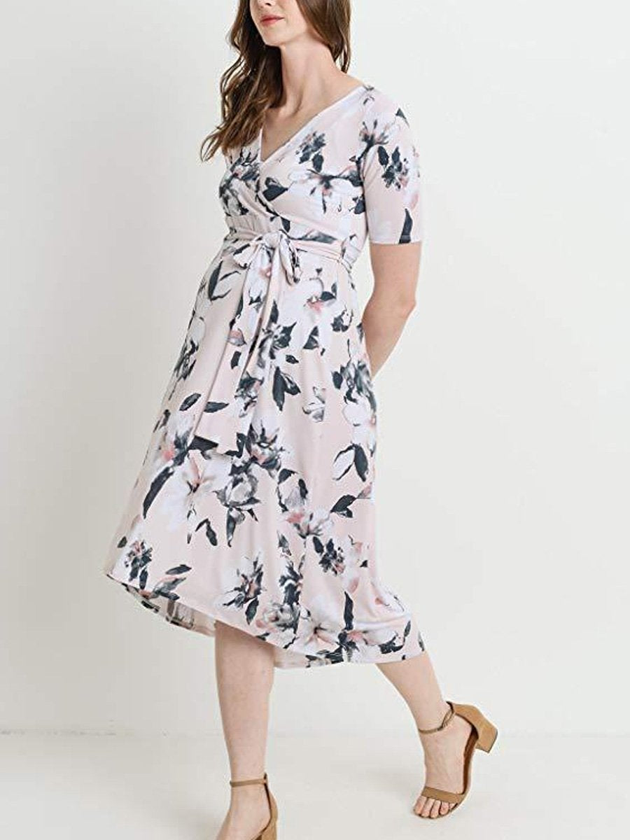 Maternity V Neck Print Dress - dianjiang-