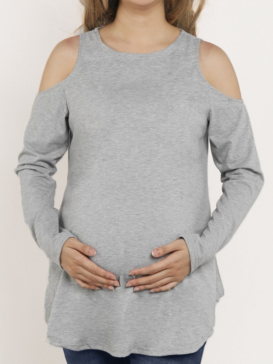 Round Neck Cold Shoulder Maternity T-Shirt - dianjiang-