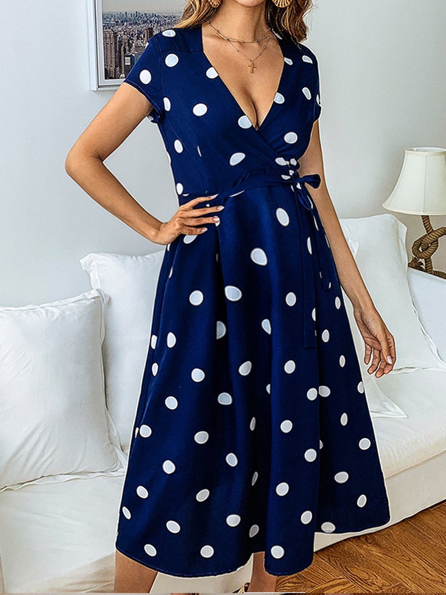 Maternity V-Neck Polka Dots Midi Dress - dianjiang-