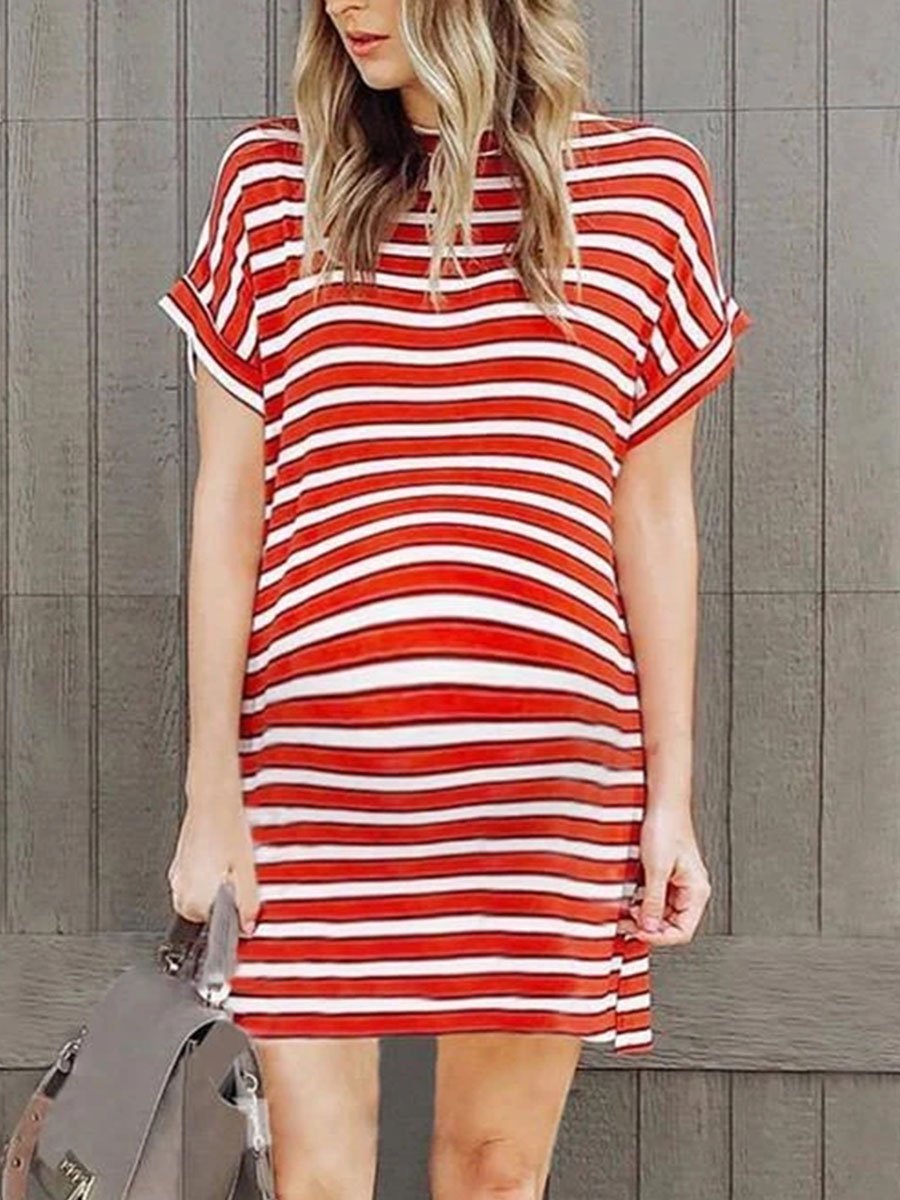 Round Neck Stripe Comfortable Casual Maternity Dress - dianjiang-