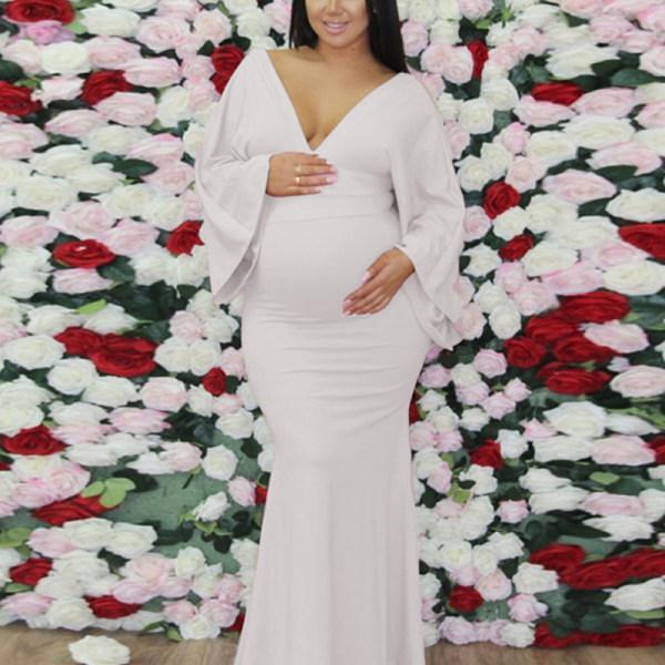 Maternity Shoot Pure Color Fashion Elegant White Gown - dianjiang-