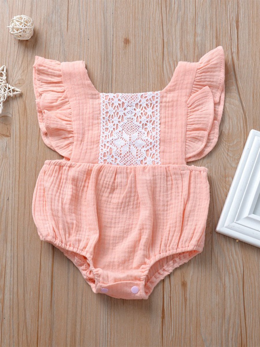 Baby Romper Little Flying Sleeve Lace Crawling Jumpsuit - dianjiang-