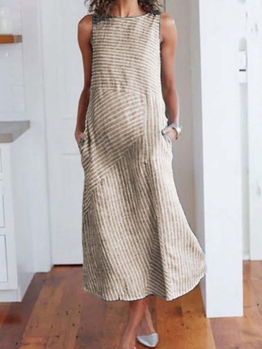 Striped Round Neck Sleeveless Plus Size Maternity Dress - dianjiang-