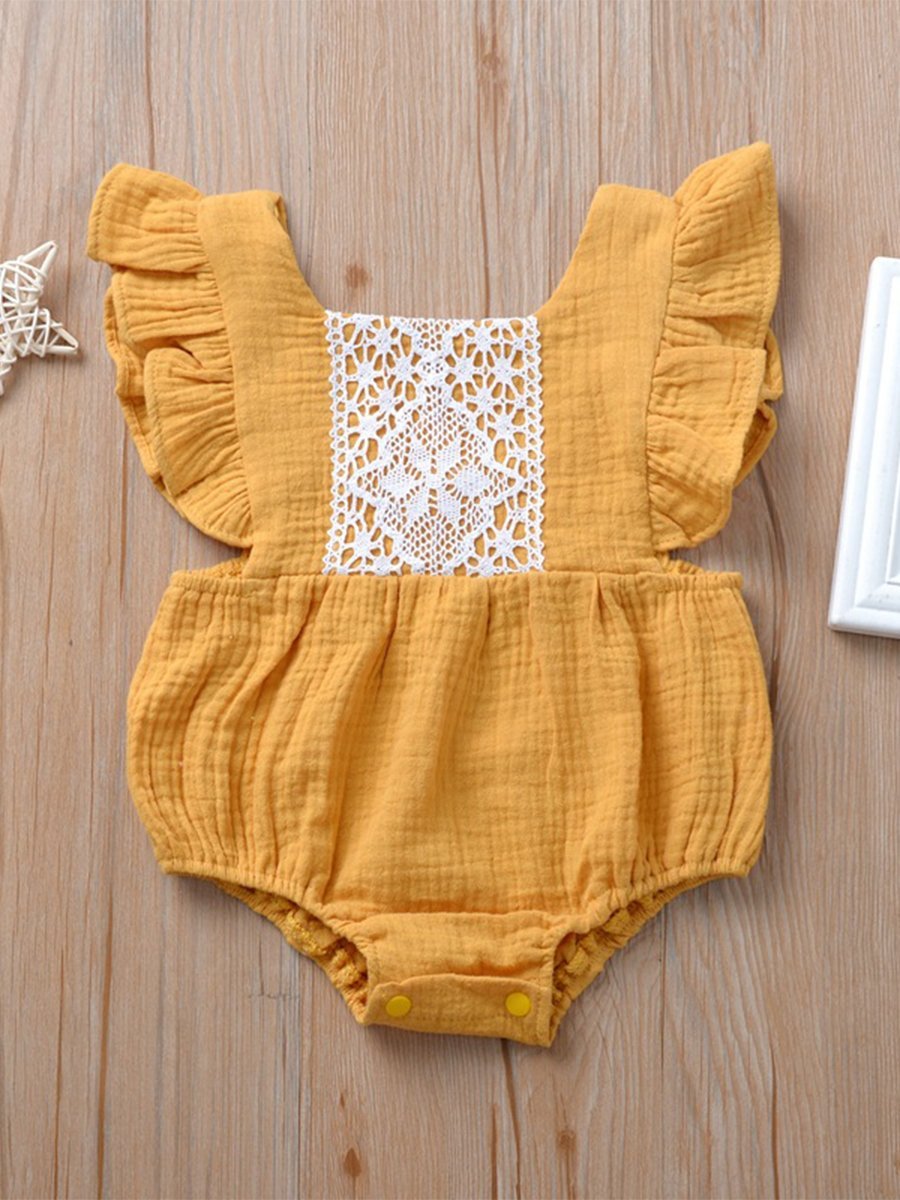 Baby Romper Little Flying Sleeve Lace Crawling Jumpsuit - dianjiang-