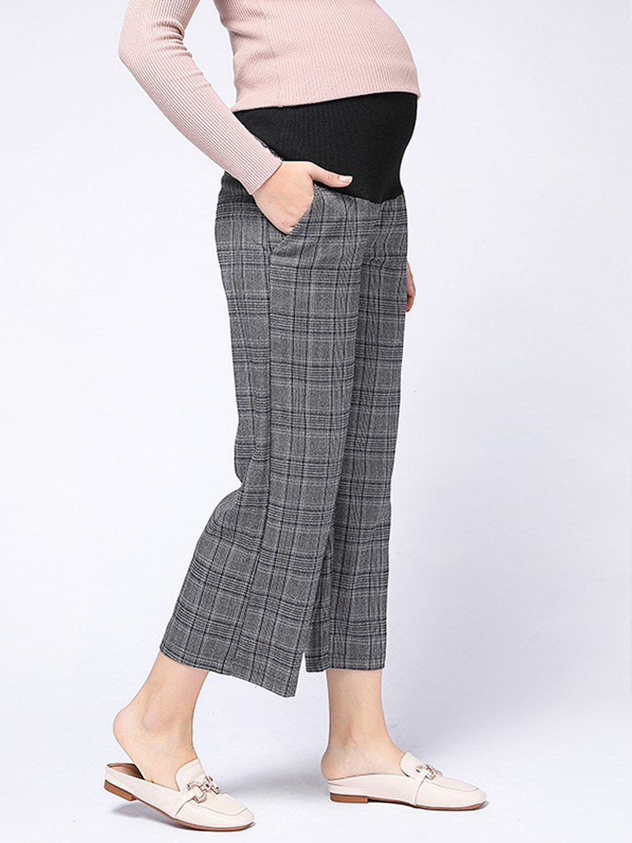 Maternity Fashion Lattice Retro Nine-Point Loose Stomach Lift Pants - dianjiang-