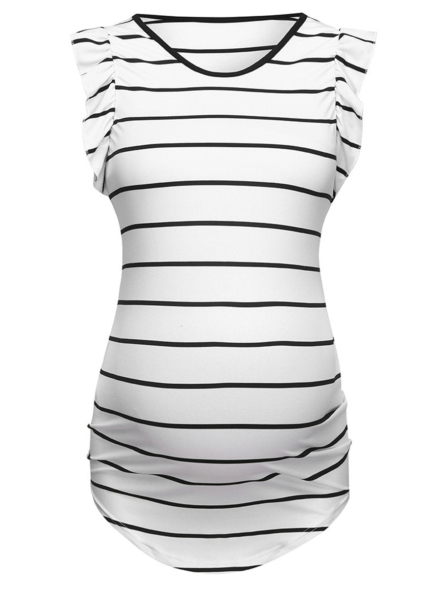 Maternity Sexy Striped Ruffled T-Shirt - dianjiang-