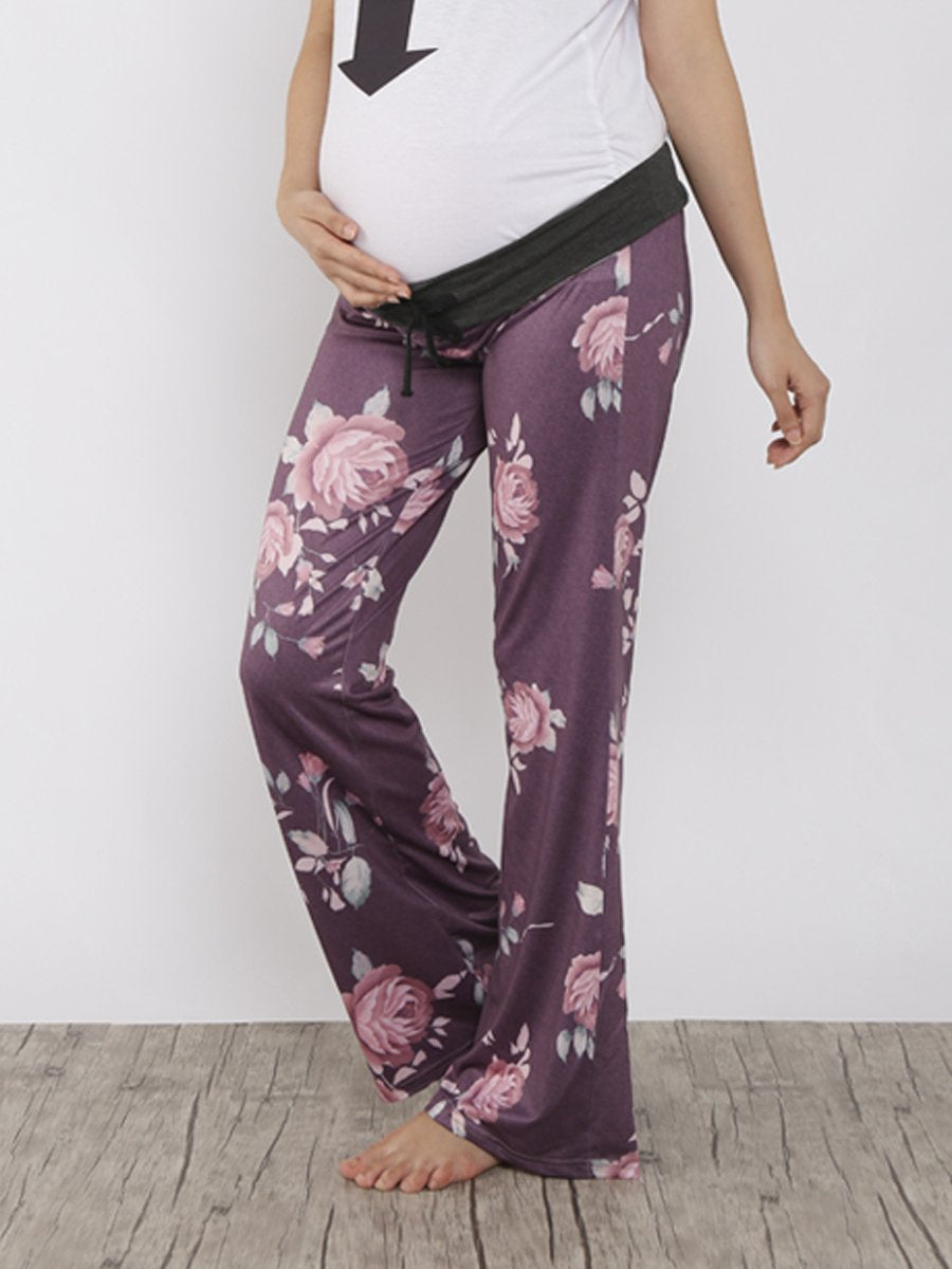 Maternity Print Frenulum Broad Leg Women Trousers - dianjiang-