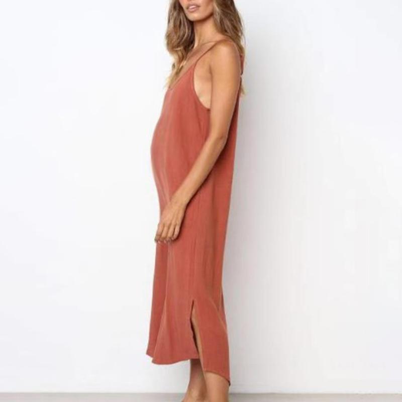 Maternity Solid Color Cami Midi Dress - dianjiang-