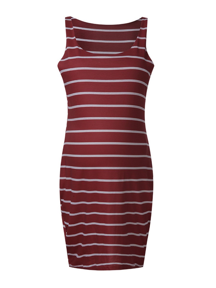 Round Neck Sleeveless Striped Maternity Tank Dress - dianjiang-